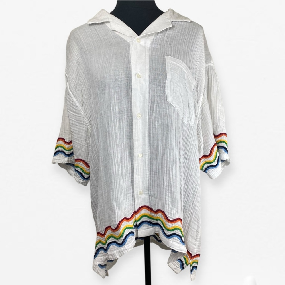 Abercrombie & Fitch Trevor Project White Cotton Shirt with Rainbow Embroidery - Picture 4 of 8